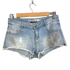 Zara Embellished Cutoff Distressed Jean Denim Shorts 2 XS
